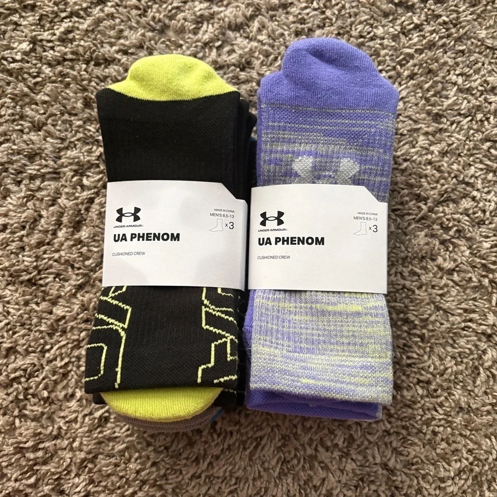 Under Armour Phenom Socks - Black and Purple with Lime Accents